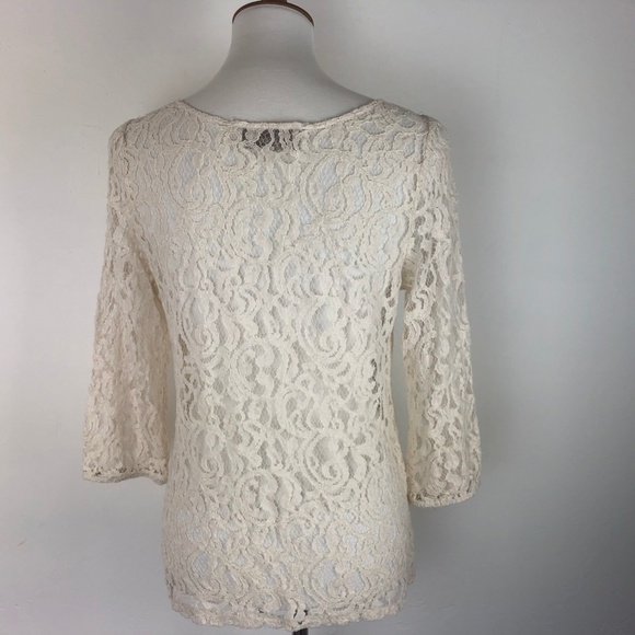 Ann Taylor Loft Size Medium Top Blouse Cream Lace - Picture 6 of 8